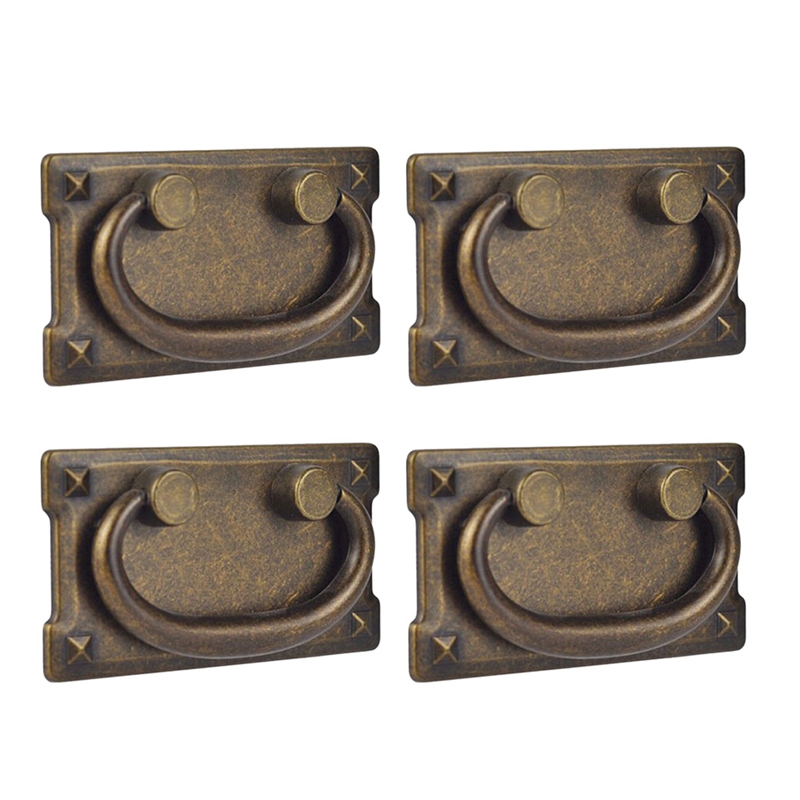 Furniture Hardware Brackets - 4ピースヴィンテージアンティークブロンズ引き出しリングプルハンドル、キャビネットドア家具ハンドル装飾