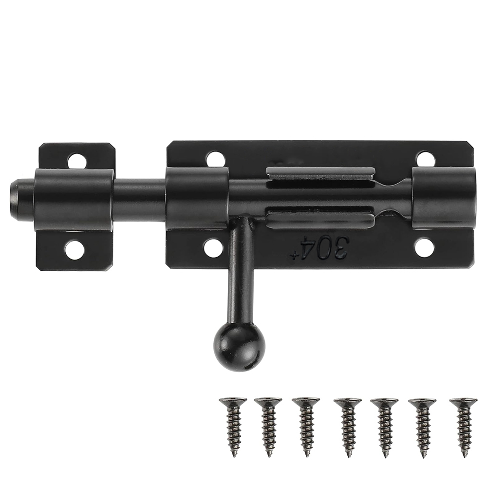 Barrel Bolt Slide - 304 ステンレス鋼バレルボルトドアラッチ南京錠穴付き厚みのある黒のスライドラッチドア窓引き出しキャビネット用