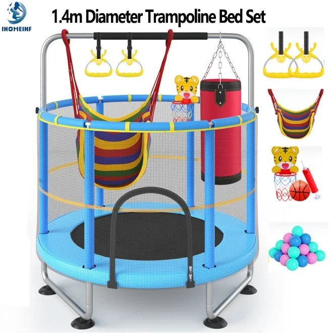 Furniture Leg Set - 子供用屋内トランポリンベッドセット,55インチ,for1-2 ° 回転ベッド,安全ネット付き,子供用フィットネスおもちゃ,誕生日プレゼント