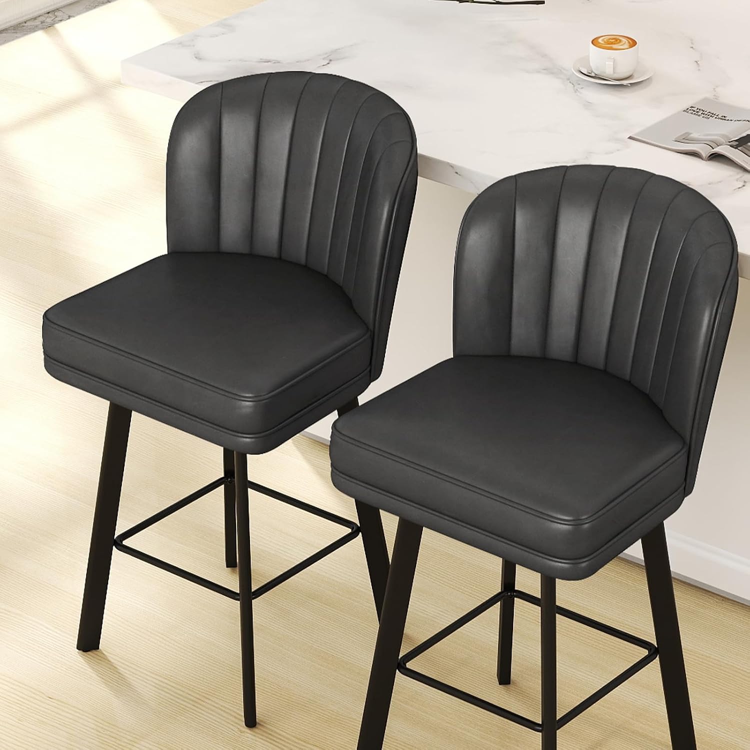 モダンな回転式カウンターハイトバースツール2脚セット、人間工 - Furniture Leg Set のレビューと価格