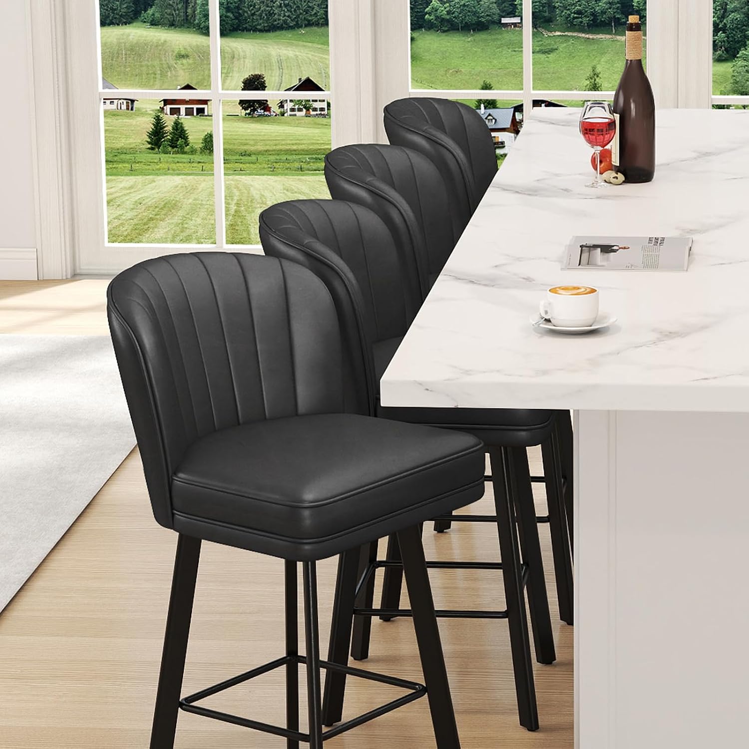モダンな回転式カウンターハイトバースツール2脚セット、人間工 - Furniture Leg Set のレビューと価格