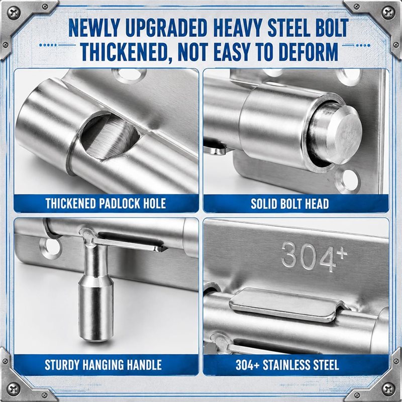 ABRU-小屋、納屋、フェンス、ガレージ用6個セット ドアラ - Barrel Bolt Slide のレビューと価格